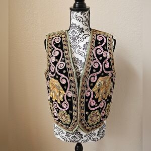 Vintage Carol Horn Elephant Hand Embroidered Sequin Vest Medium - Large Unisex